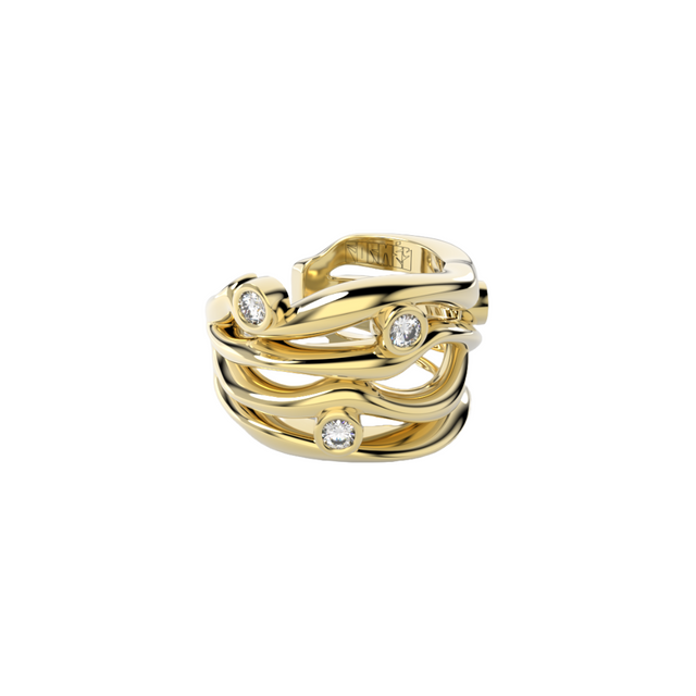 Bare Souls organic golden four threads ear cuff with diamonds by Formes Fine Jewelry