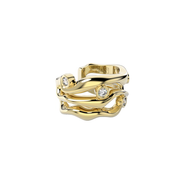 Bare Souls organic golden threads ear cuff with diamonds by Formes Fine Jewelry
