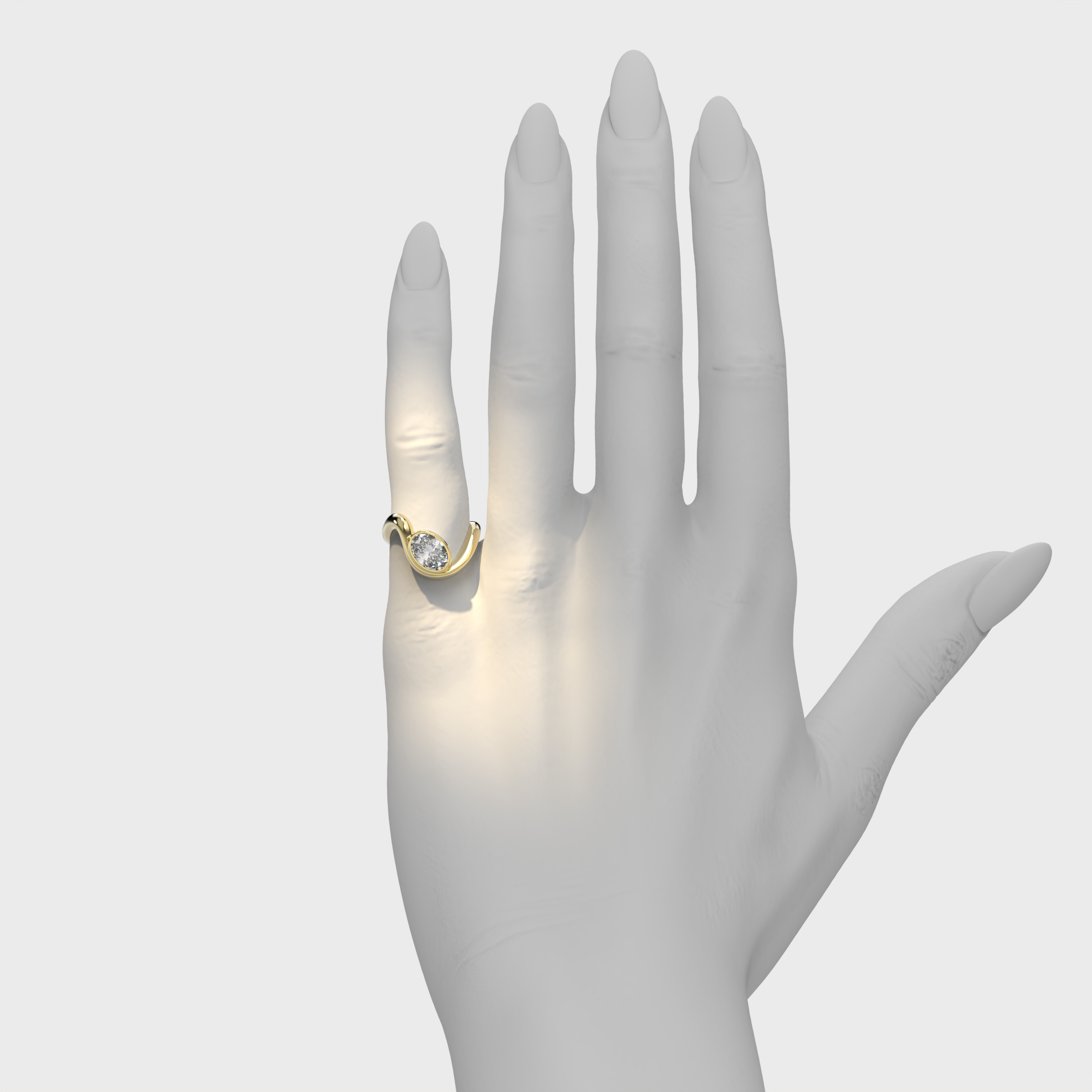 Bare Souls organic designer ring with oval diamond Formes on hand