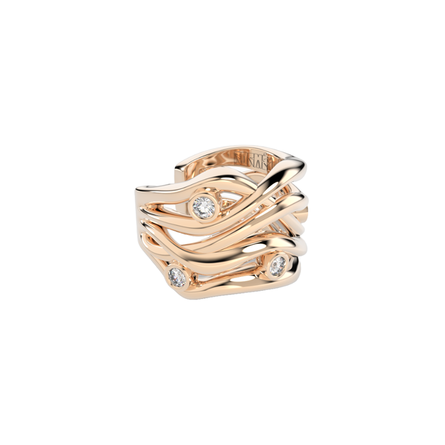 Bare Souls organic five golden threads ear cuff with diamonds by Formes Fine Jewelry