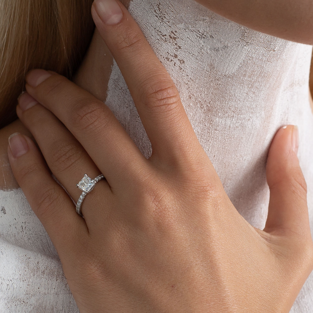 Jezepcikaite for Formes engagement ring with princess cut diamond