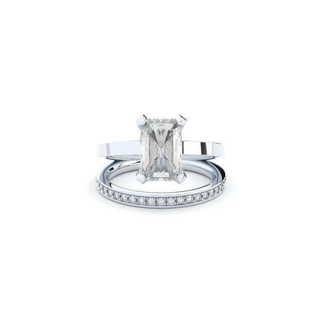 designer ring with emerald cut lab grown diamond