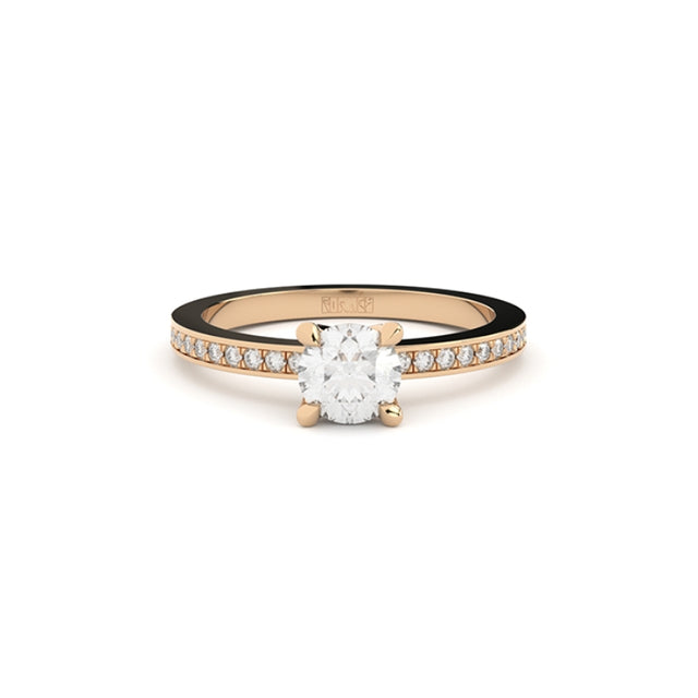 edgy solitaire ring with pave side lab grown or natural diamonds by Formes