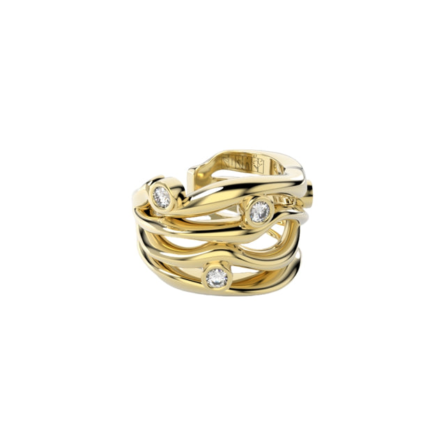 Bare Souls organic golden four threads ear cuff with diamonds by Formes Fine Jewelry