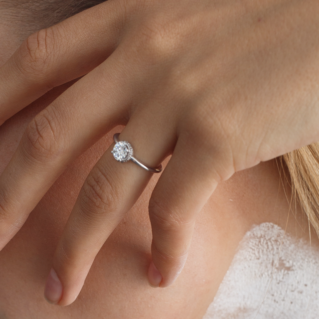 solar engagement ring with lab grown diamonds by Formes with Egle Jezepcikaite