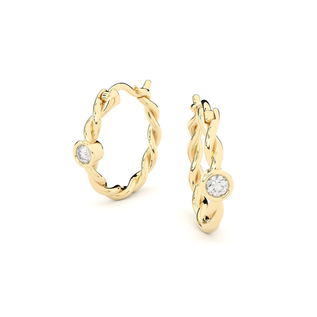 golden hoop earrings twisted rope and lab grown diamonds