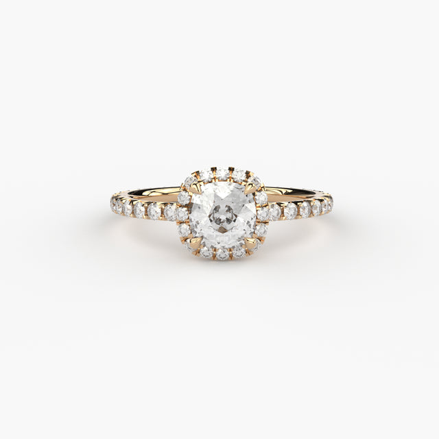 cushion cut lab grown diamond engagement ring in halo style by Formes