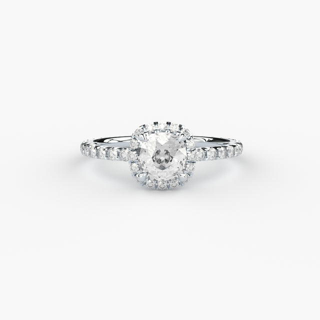 cushion cut lab grown diamond engagement ring in halo style by Formes