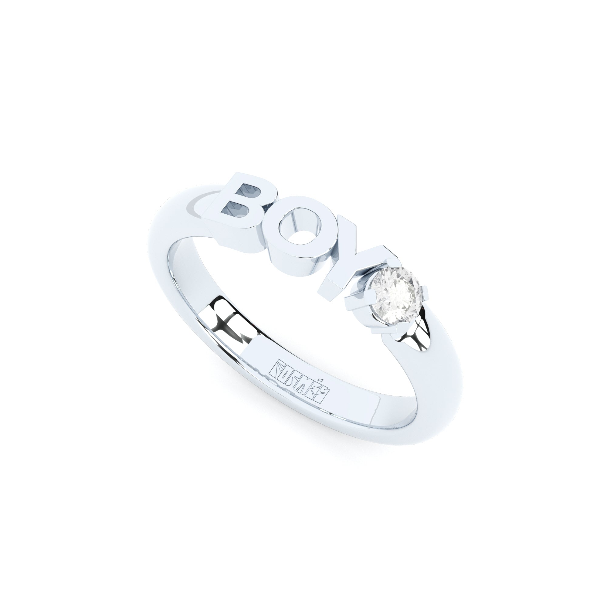 golden BOY ring with lab made diamonds stackable style by Formes white side
