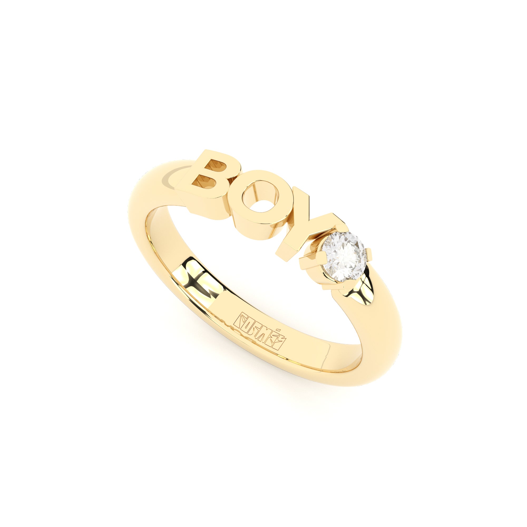 golden BOY ring with lab made diamonds stackable style by Formes yellow side