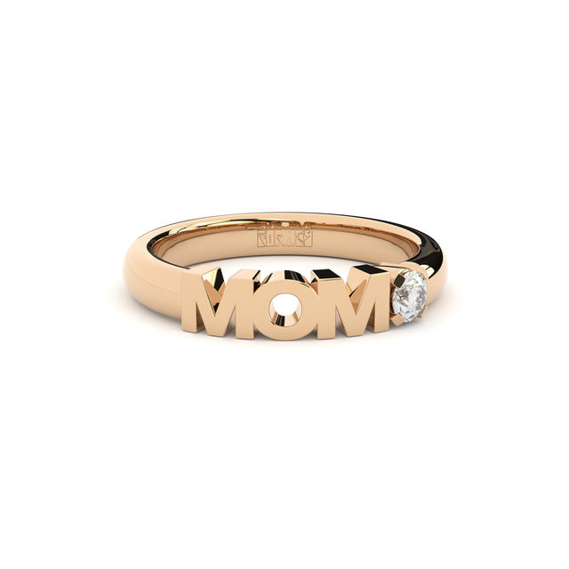 golden MOM ring with lab made diamonds stackable style by Formes