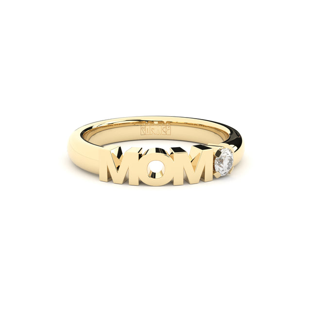 golden MOM ring with lab made diamonds stackable style by Formes yellow