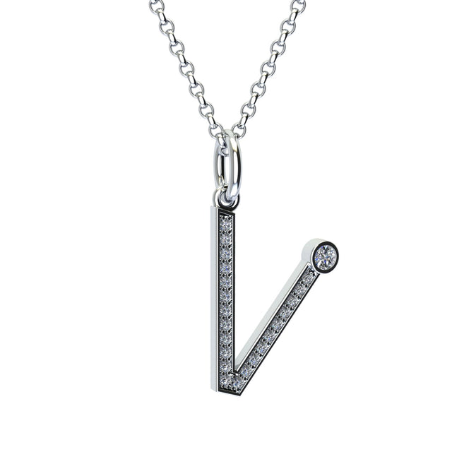 letter V pendant with lab made diamonds
