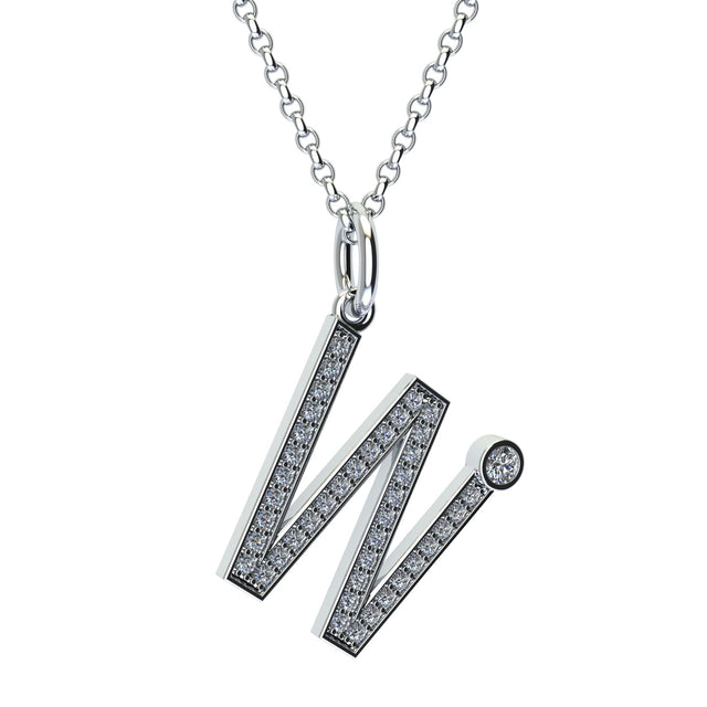 letter w pendant with lab made diamonds