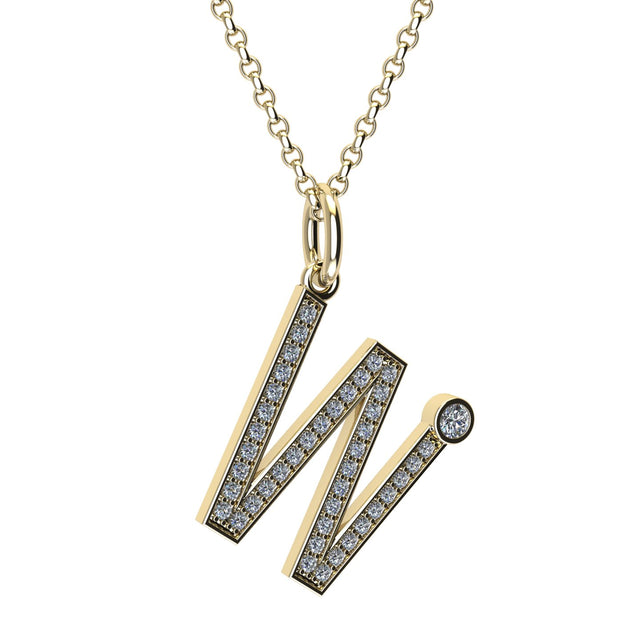 letter W pendant with lab made diamonds