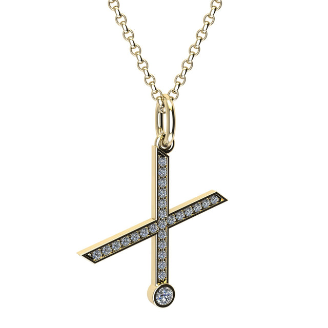 letter X pendant with lab made diamonds