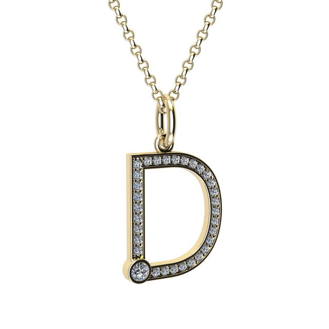 letter d pendant with lab made diamonds
