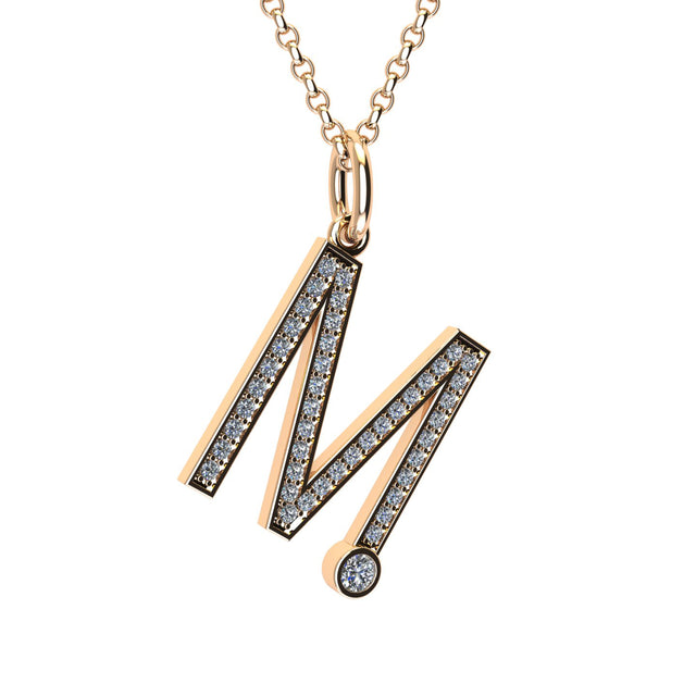 letter M pendant with lab made diamonds
