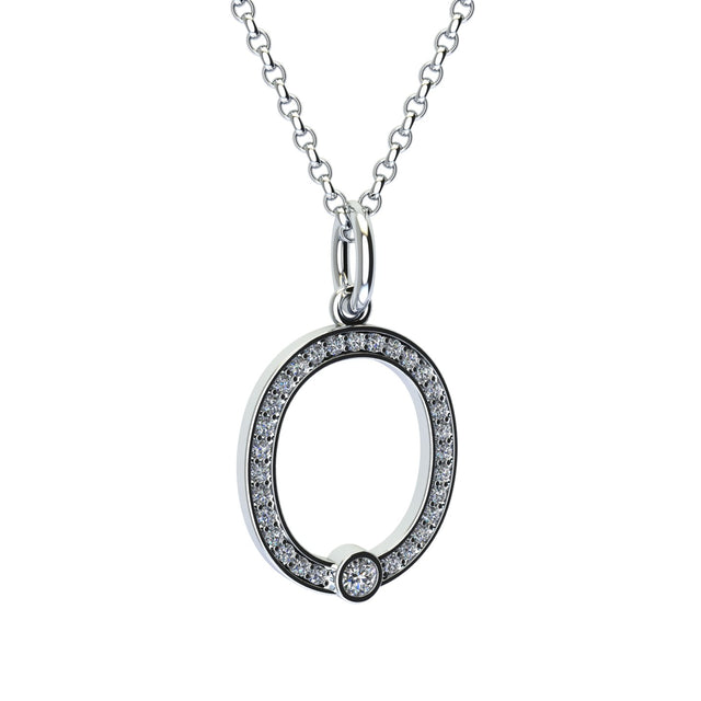 letter O pendant with lab made diamonds