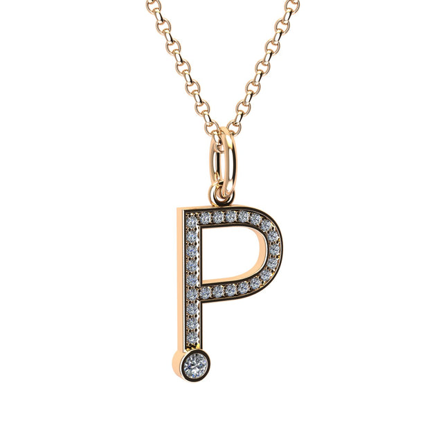 letter p pendant with lab made diamonds