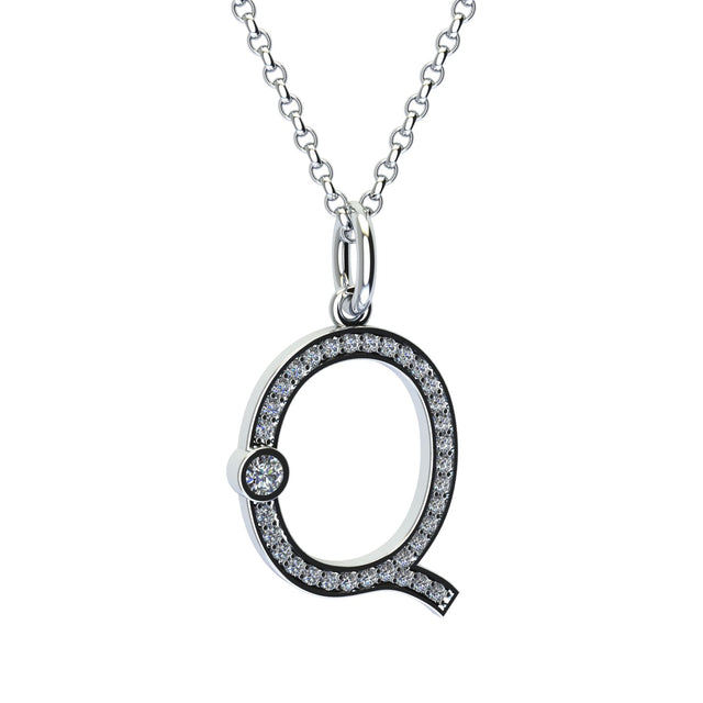 letter q pendant with lab made diamonds