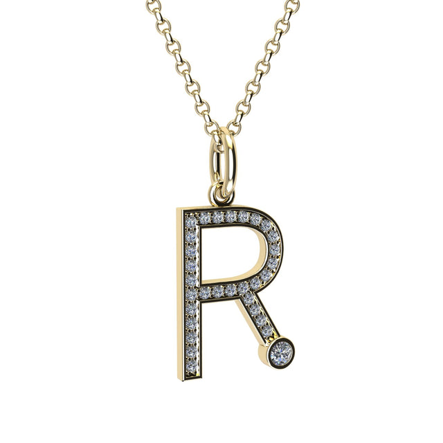 letter r pendant with lab made diamonds