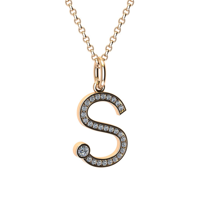 letter s pendant with lab made diamonds
