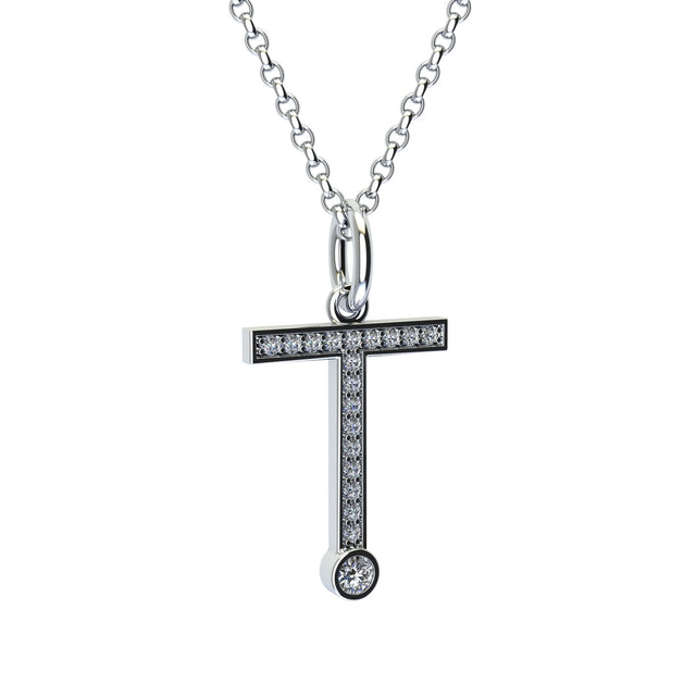 letter t pendant with lab made diamonds