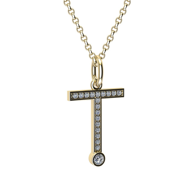 letter t pendant with lab made diamonds