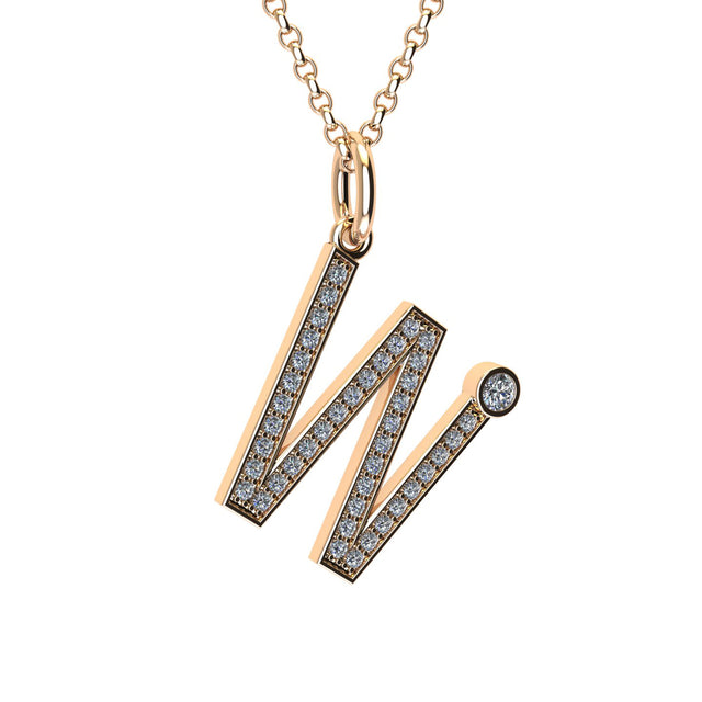 letter W pendant with lab made diamonds