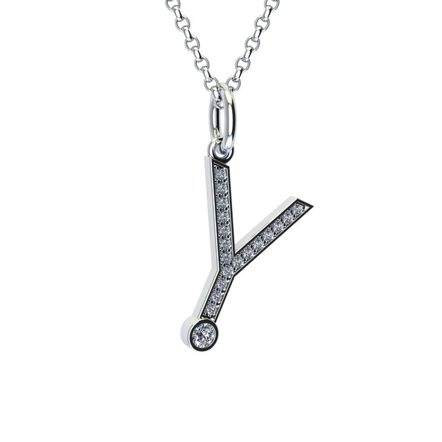 letter y pendant with lab made diamonds