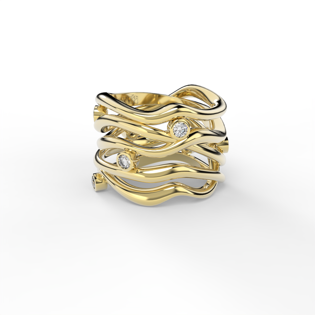 Bare Souls 5 shanks golden ring with diamonds by Formes