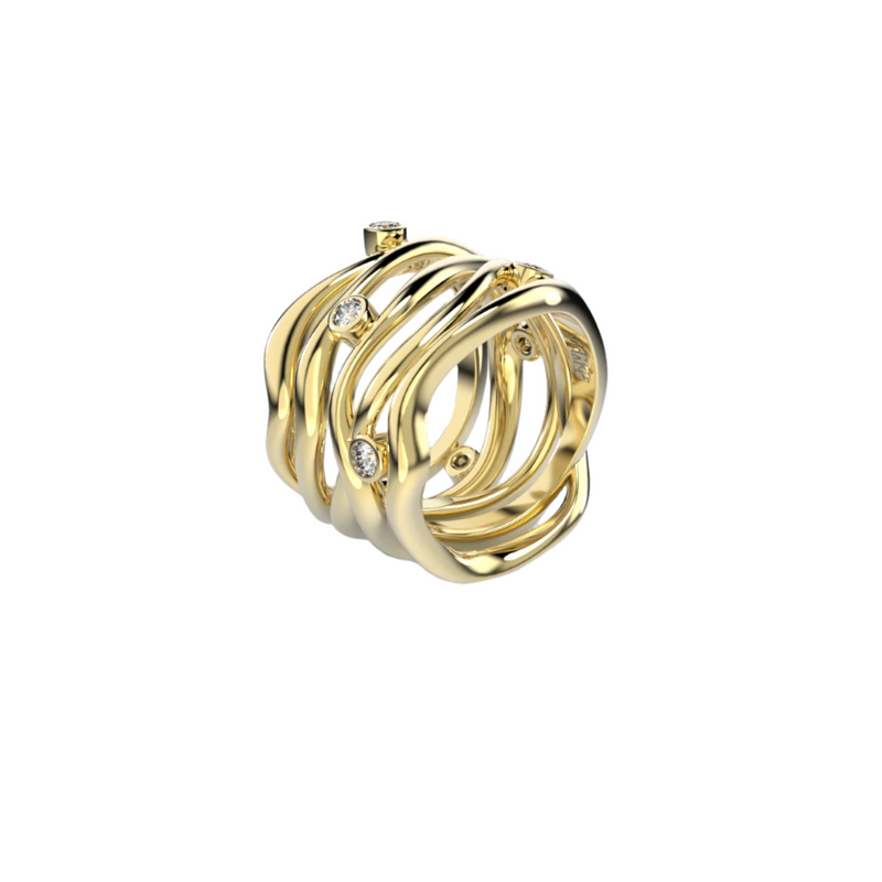 Bare Souls 5 shanks golden ring with diamonds by Formes side