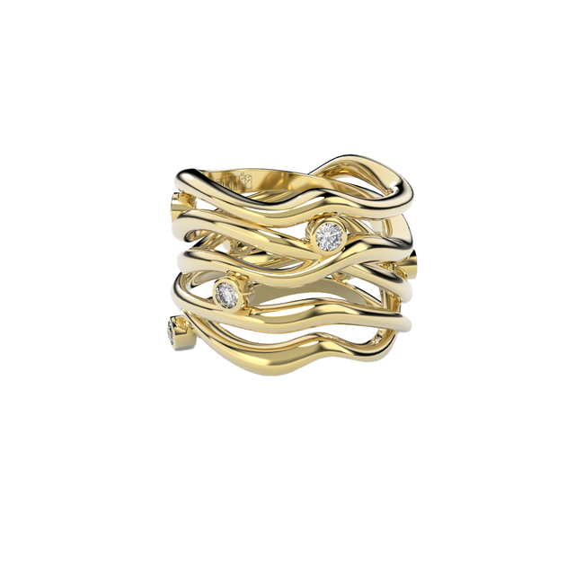 Bare Souls 5 shanks golden ring with diamonds by Formes