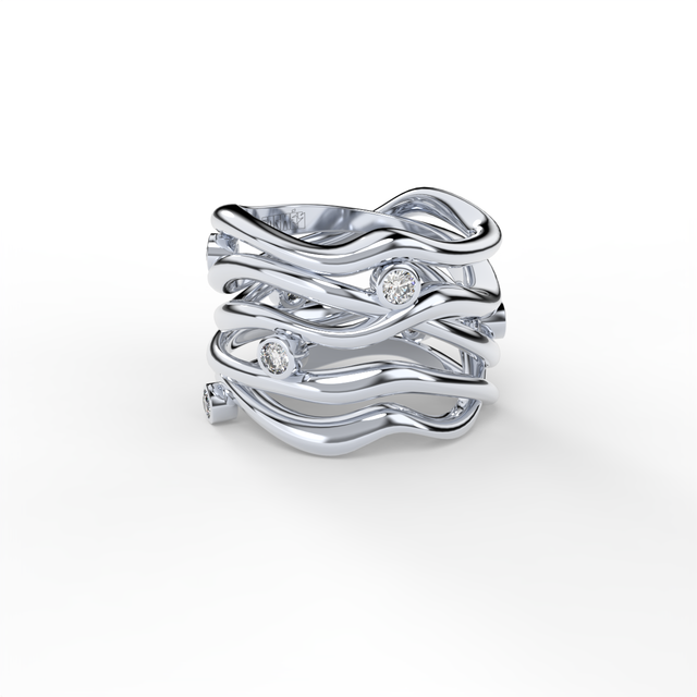 Bare Souls 5 shanks golden ring with diamonds by Formes white gold
