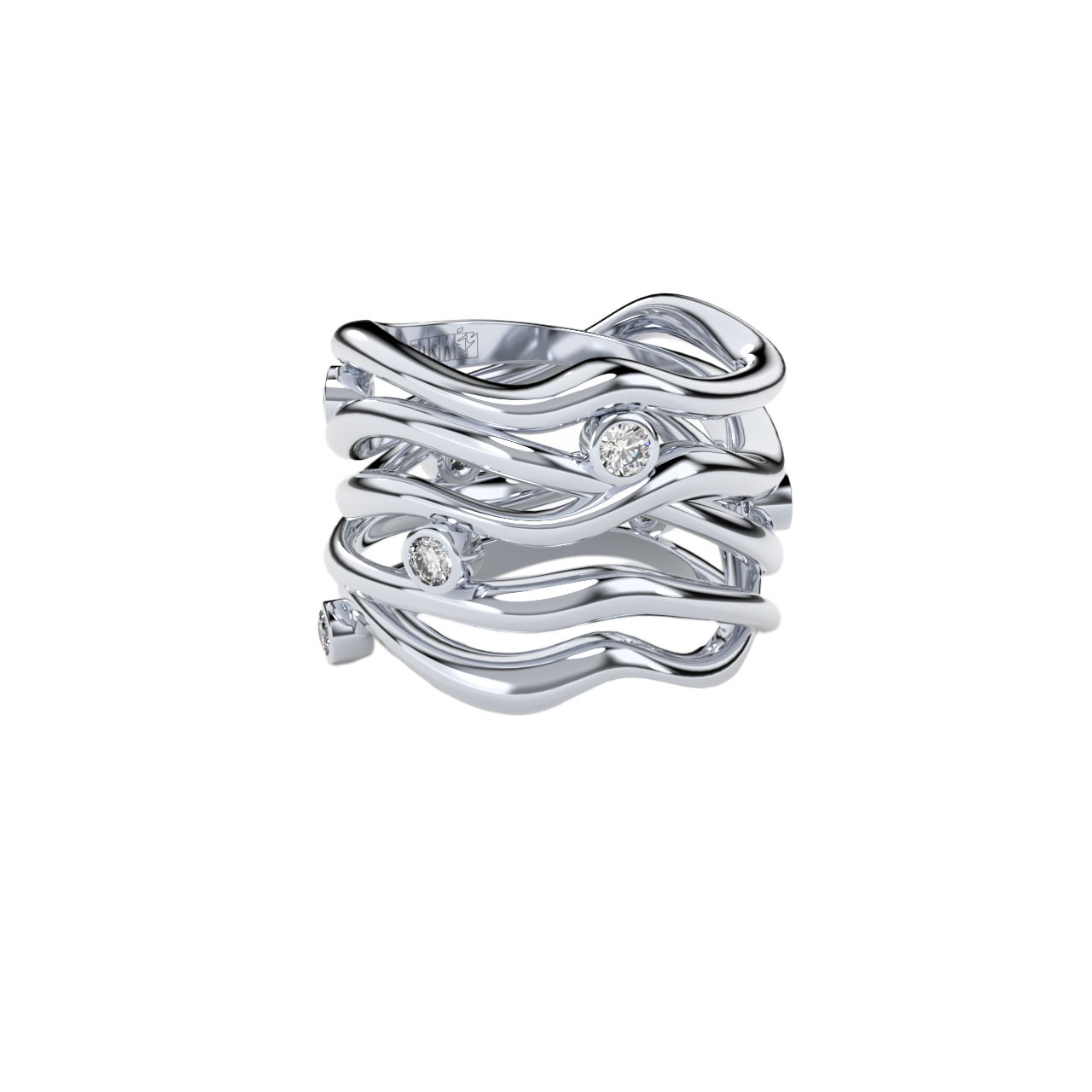 Bare Souls 5 shanks golden ring with diamonds by Formes white
