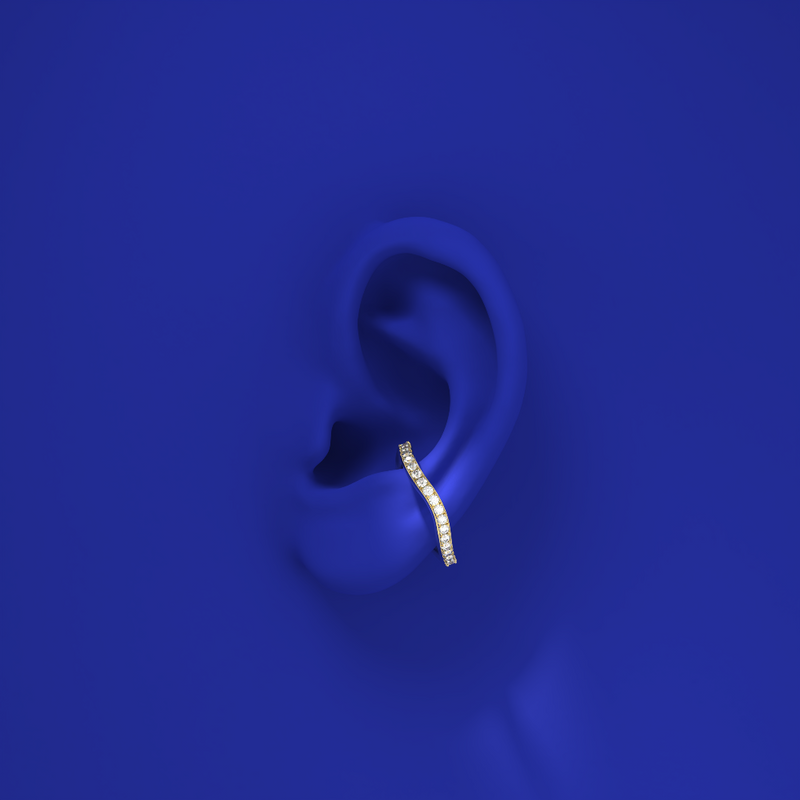 Blue Edges ring ear cuff by Formes curved line on ear