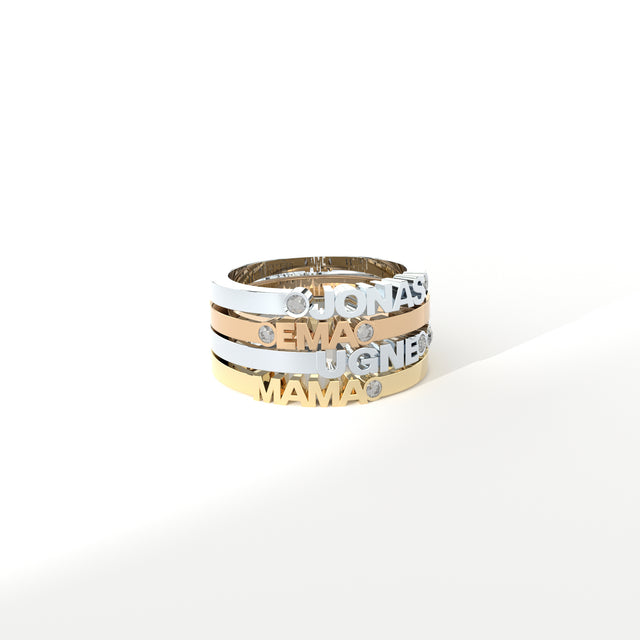 Custom name or word or date golden ring by Formes Fine Jewelry