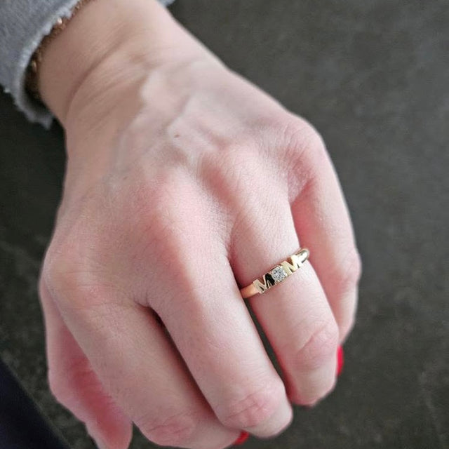 Golden mom ring with lab grown diamond by formes