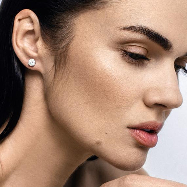 Justina Jarute with 1 ct lab grown diamonds studs