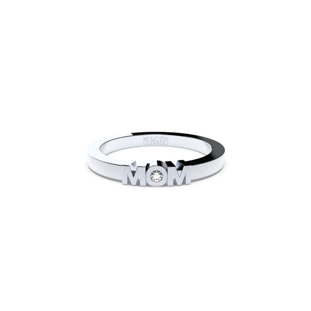 Mom ring in gold with diamond by Formes Fine Jewelry white front