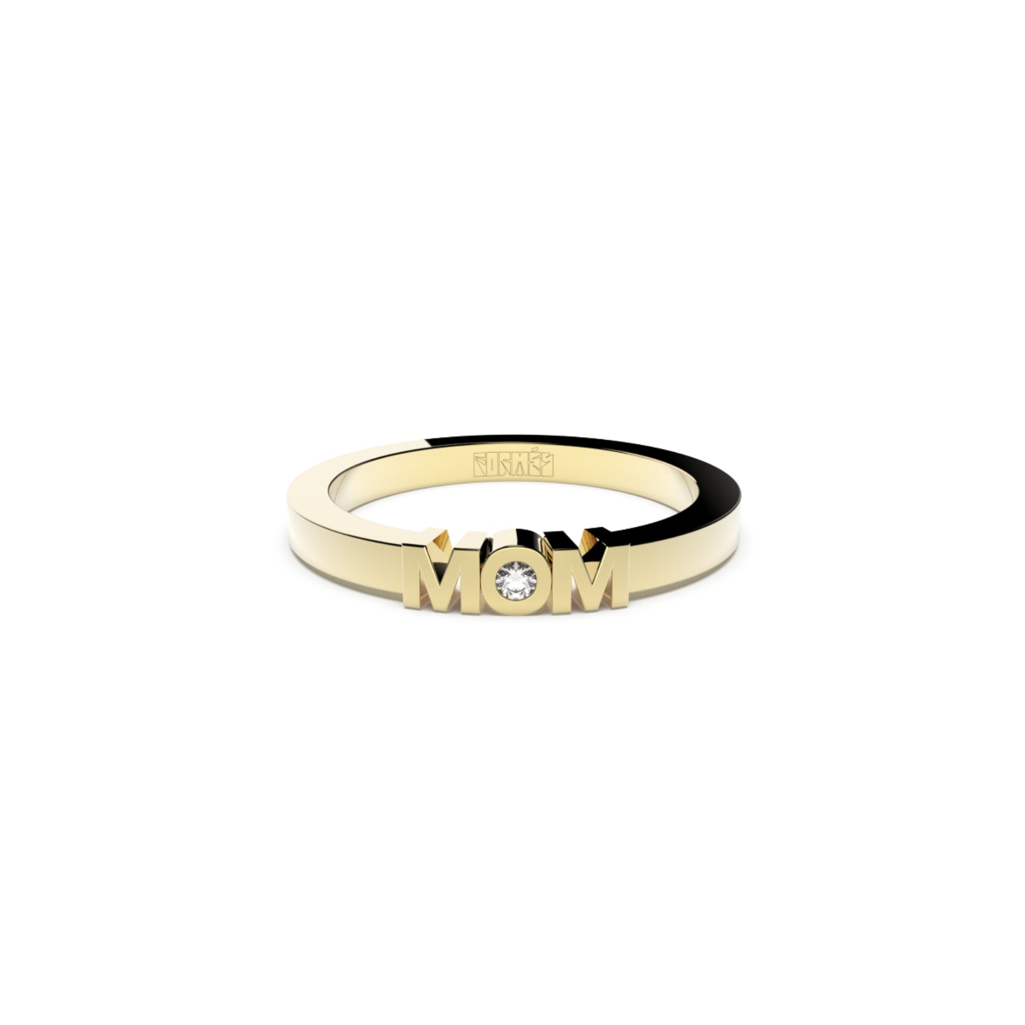 Mom ring in gold with diamond by Formes Fine Jewelry yellow front