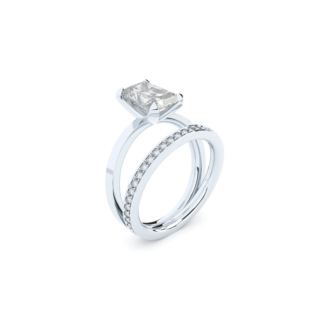 designer ring with emerald cut lab grown diamond
