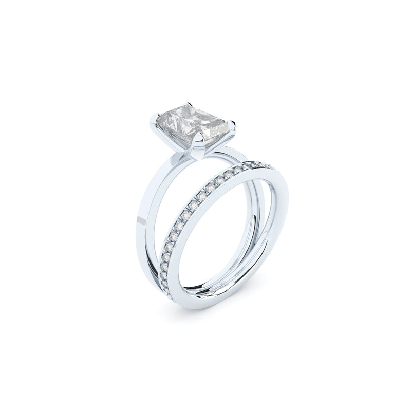 designer ring with emerald cut lab grown diamond