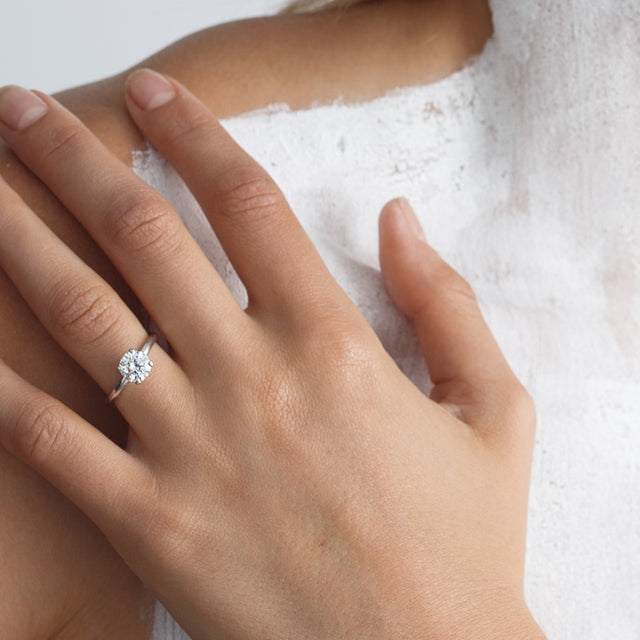 tiny clash round solitaire engagement ring with natural or lab grown diamond