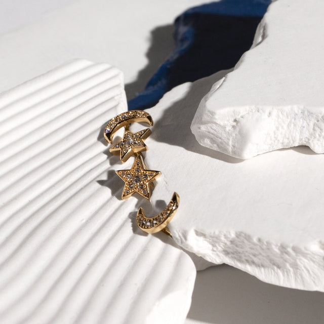 diamonds star and moon earrings studs
