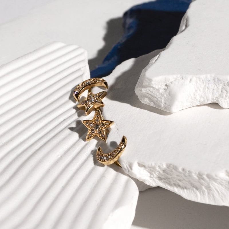 diamonds star and moon earrings studs