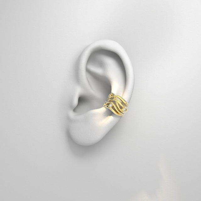 Bare Souls golden Ear Cuff of 5 threads and diamonds by Formes