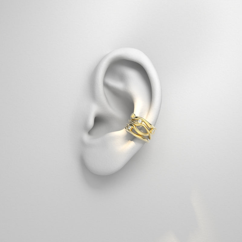 Bare Souls organic golden four threads ear cuff with diamonds by Formes Fine Jewelry