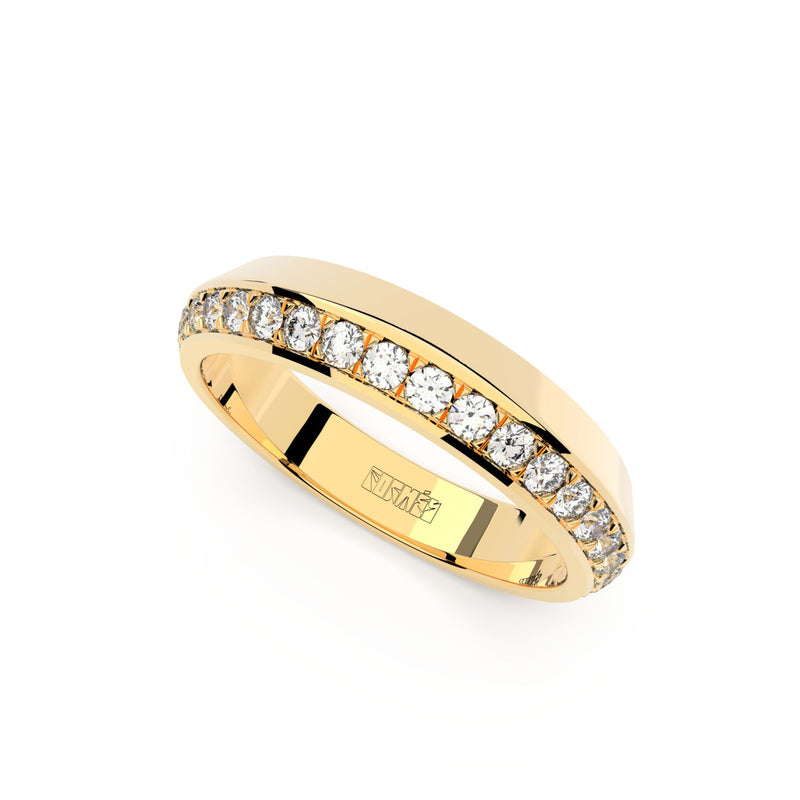 Tiny Clash edgy wedding ring with a single diamonds line